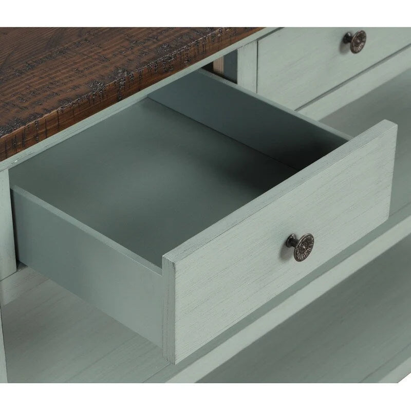 Consolle da 48 pollici con piano in legno massello di pino, tavolo moderno da ingresso/divano con 3 cassetti portaoggetti e 2 ripiani. Facile da montare