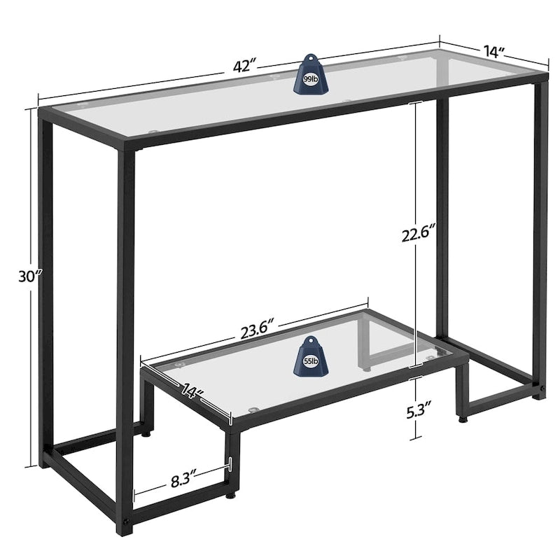 Consolle moderna in vetro temperato, tavolo da ingresso/veranda, struttura in metallo, design sottile