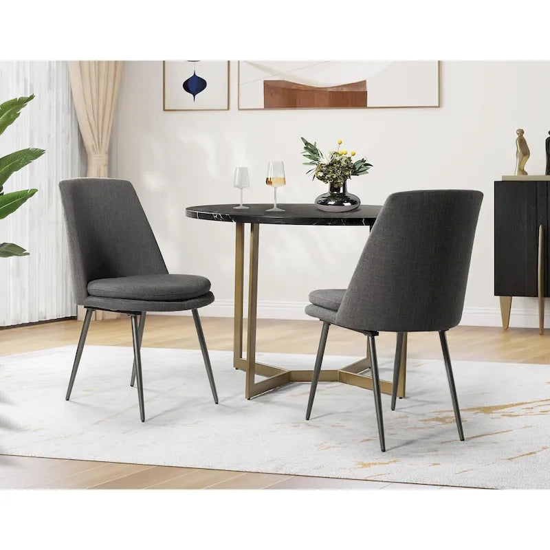Set di 2 sedie da pranzo moderne contemporanee con gambe in metallo, seduta imbottita, cucina e sala da pranzo