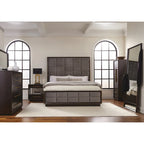 Letto a pannelli imbottito grigio e al pepe affumicato, stile moderno, non necessita di box spring