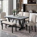 Set da tavolo da pranzo con 6 sedie e piano in impiallacciatura effetto marmo
