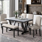Set da tavolo da pranzo con 6 sedie e piano in impiallacciatura effetto marmo