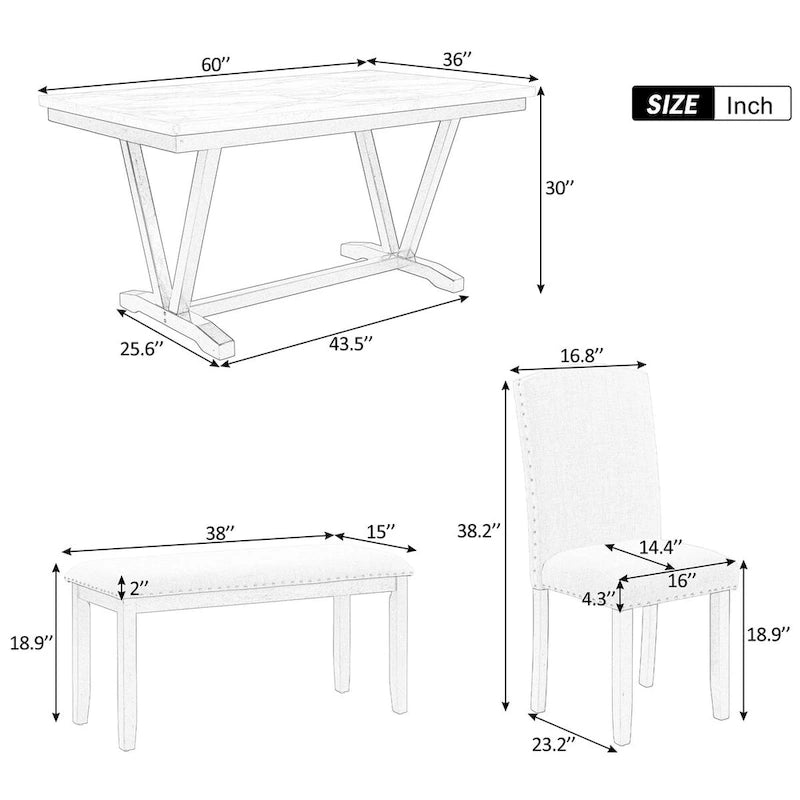 Set da tavolo da pranzo con 6 sedie e piano in impiallacciatura effetto marmo