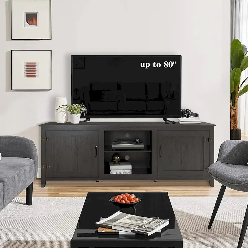 Mobile TV moderno da 70 pollici con ripiani, centro multimediale con ante - Nero - M