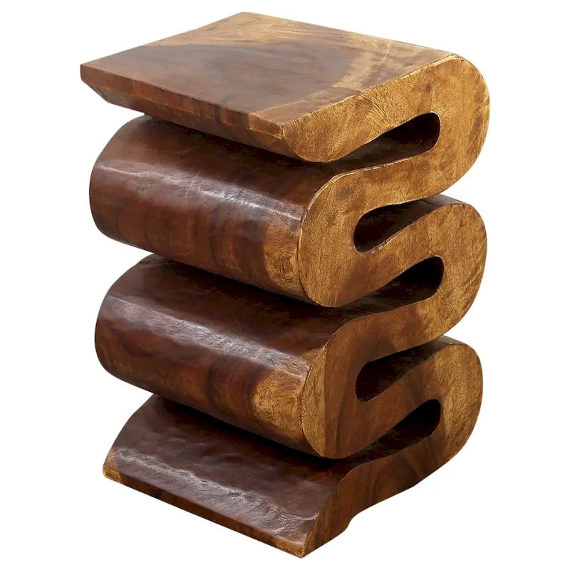 Tavolino d'appoggio Haussmann Wood Wave Verve Accent Snake 12x14x20 pollici H Olio di noce - 12 x 14 x 20
