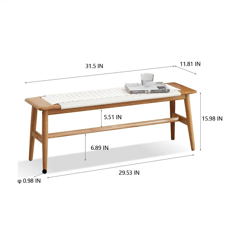 Panca da pranzo, panca da letto in legno di rovere naturale per sala da pranzo, camera da letto