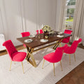 Set da pranzo da 7 pezzi in legno di noce con sedie in velluto, stile moderno, 6 posti
