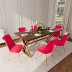 Set da pranzo da 7 pezzi in legno di noce con sedie in velluto, stile moderno, 6 posti