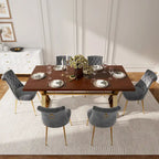 Set da pranzo da 7 pezzi in legno di noce con sedie in velluto, stile moderno, 6 posti