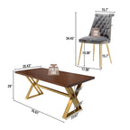 Set da pranzo da 7 pezzi in legno di noce con sedie in velluto, stile moderno, 6 posti