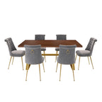 Set da pranzo da 7 pezzi in legno di noce con sedie in velluto, stile moderno, 6 posti