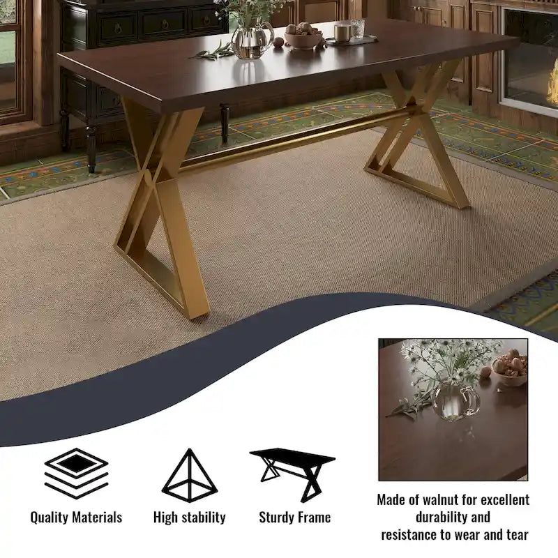 Set da pranzo da 7 pezzi in legno di noce con sedie in velluto, stile moderno, 6 posti