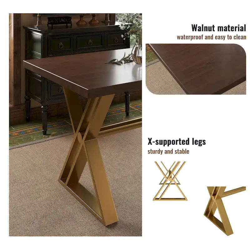 Set da pranzo da 7 pezzi in legno di noce con sedie in velluto, stile moderno, 6 posti