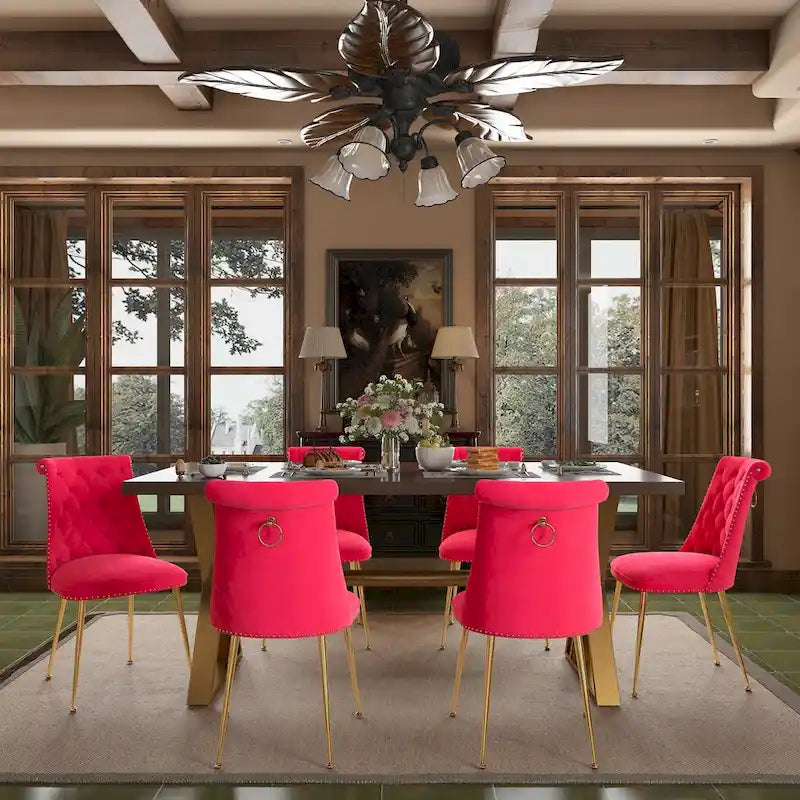Set da pranzo da 7 pezzi in legno di noce con sedie in velluto, stile moderno, 6 posti