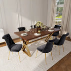 Set da pranzo da 7 pezzi in legno di noce con sedie in velluto, stile moderno, 6 posti