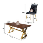 Set da pranzo da 7 pezzi in legno di noce con sedie in velluto, stile moderno, 6 posti