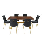 Set da pranzo da 7 pezzi in legno di noce con sedie in velluto, stile moderno, 6 posti