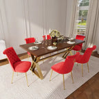 Set da pranzo da 7 pezzi in legno di noce con sedie in velluto, stile moderno, 6 posti
