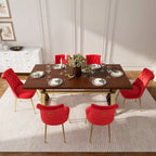 Set da pranzo da 7 pezzi in legno di noce con sedie in velluto, stile moderno, 6 posti