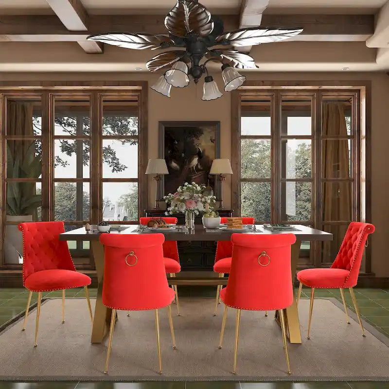 Set da pranzo da 7 pezzi in legno di noce con sedie in velluto, stile moderno, 6 posti