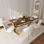 Set da pranzo da 7 pezzi in legno di noce con sedie in velluto, stile moderno, 6 posti