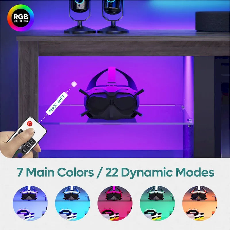 Supporto per TV LED da 70" per TV fino a 75", Ripiani in Vetro Temperato, Mobile Aperto, Luci LED RGB, 290 LBS