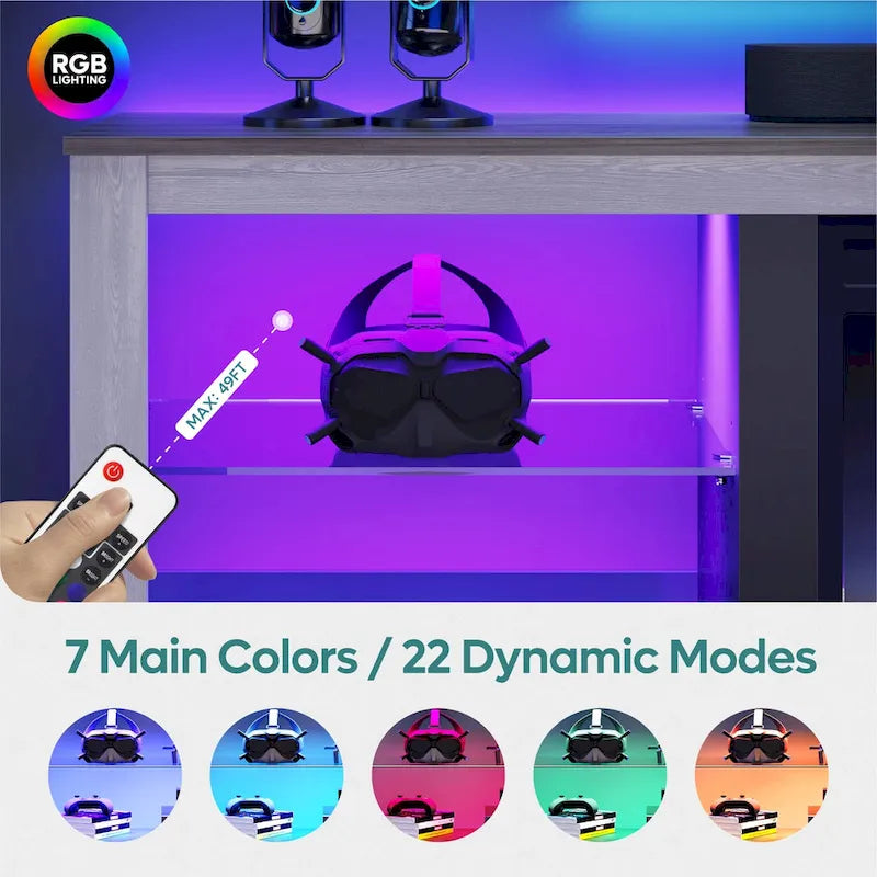 Supporto per TV LED da 70" per TV fino a 75", Ripiani in Vetro Temperato, Mobile Aperto, Luci LED RGB, 290 LBS