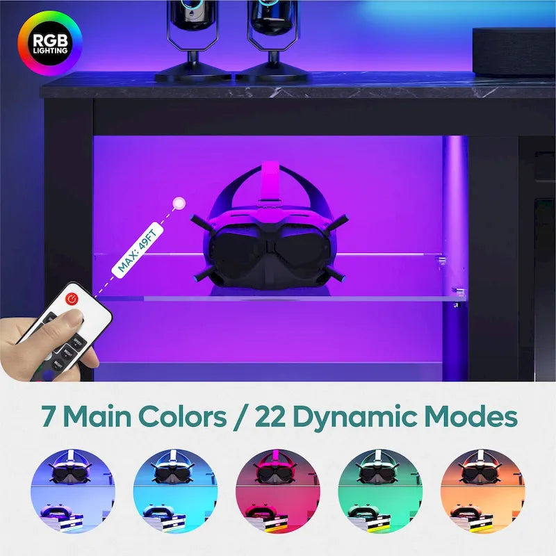 Supporto per TV LED da 70" per TV fino a 75", Ripiani in Vetro Temperato, Mobile Aperto, Luci LED RGB, 290 LBS