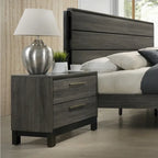 Set camera da letto 5 pezzi Queen Size, finitura in legno grigio antico, letto, cassettiera, specchio, comodino e cassettone