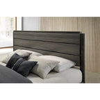 Set camera da letto 5 pezzi Queen Size, finitura in legno grigio antico, letto, cassettiera, specchio, comodino e cassettone