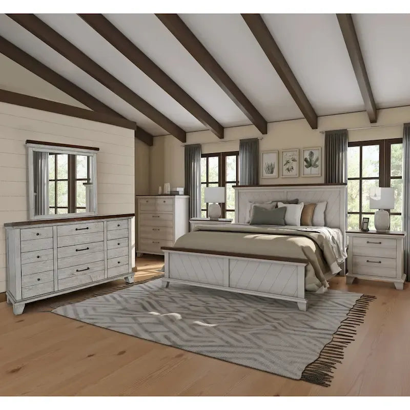 Letto a pannelli rustico, stile Overlook, struttura in legno massello, finitura marrone caldo, senza base a molle