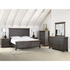 Letto a pannelli rustico, stile Overlook, struttura in legno massello, finitura marrone caldo, senza base a molle