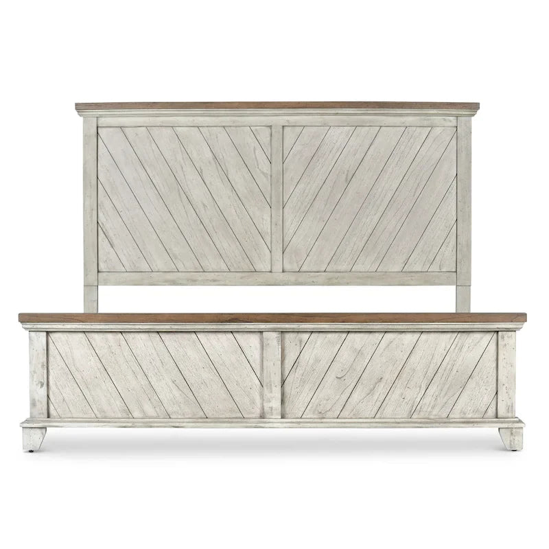 Letto a pannelli rustico, stile Overlook, struttura in legno massello, finitura marrone caldo, senza base a molle
