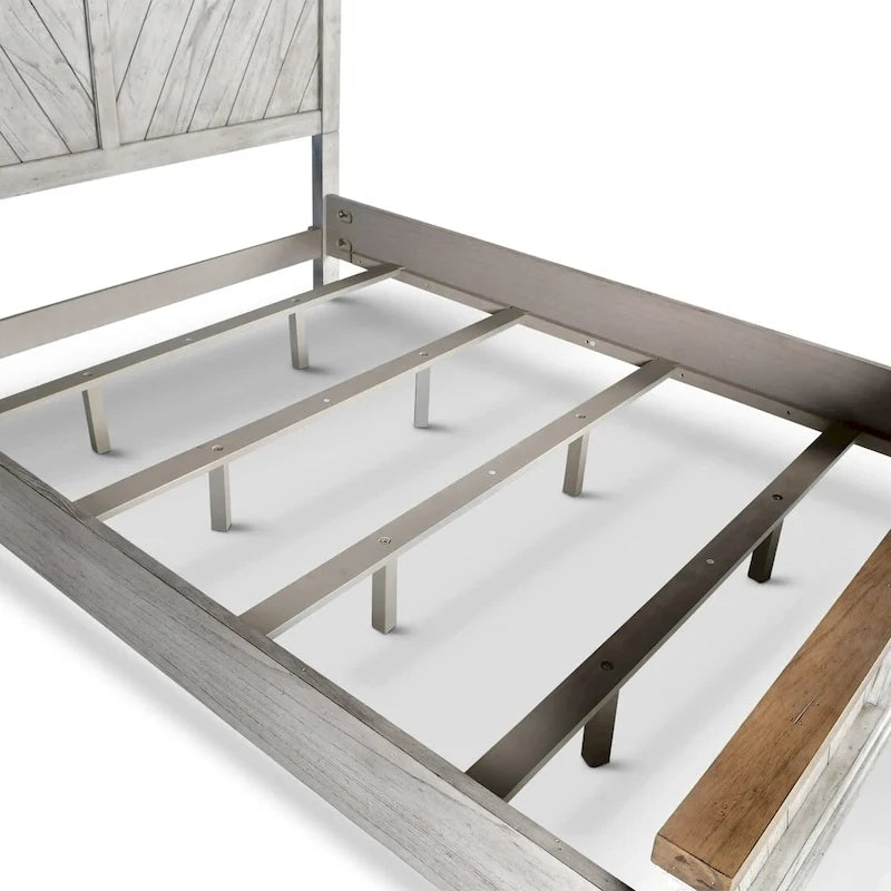 Letto a pannelli rustico, stile Overlook, struttura in legno massello, finitura marrone caldo, senza base a molle