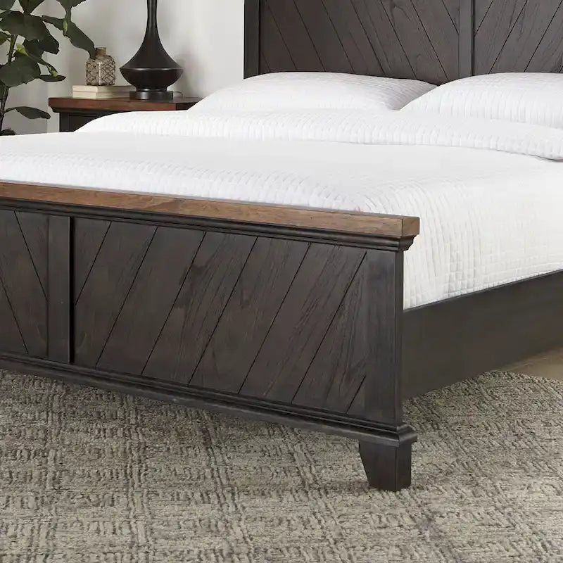 Letto a pannelli rustico, stile Overlook, struttura in legno massello, finitura marrone caldo, senza base a molle
