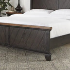 Letto a pannelli rustico, stile Overlook, struttura in legno massello, finitura marrone caldo, senza base a molle