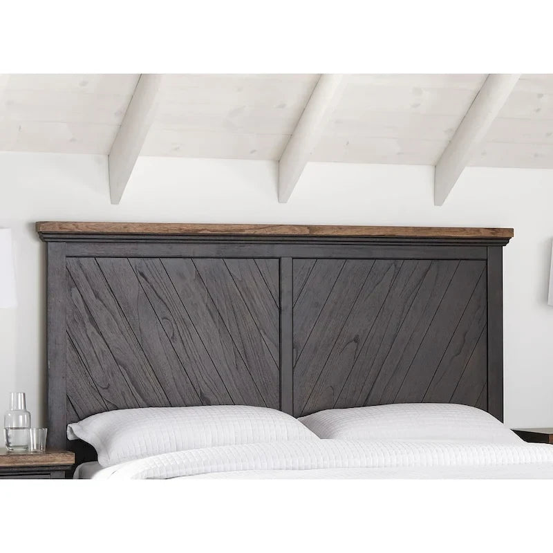 Letto a pannelli rustico, stile Overlook, struttura in legno massello, finitura marrone caldo, senza base a molle