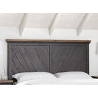 Letto a pannelli rustico, stile Overlook, struttura in legno massello, finitura marrone caldo, senza base a molle