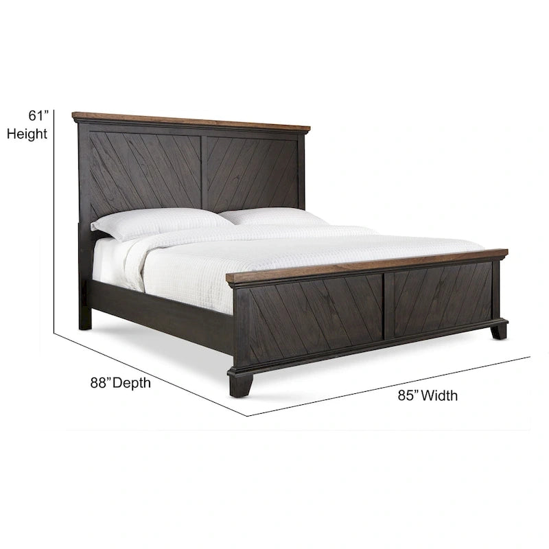 Letto a pannelli rustico, stile Overlook, struttura in legno massello, finitura marrone caldo, senza base a molle
