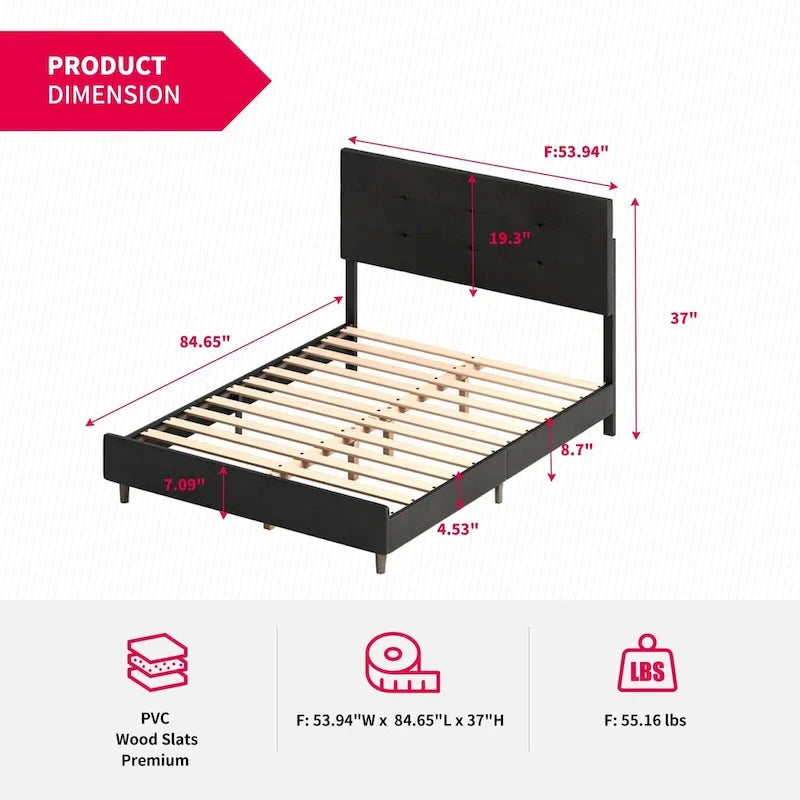 Struttura letto con piattaforma e luci LED RGB intelligenti, testiera capitonné, rivestimento in PVC, senza rete a molle