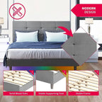 Struttura letto con piattaforma e luci LED RGB intelligenti, testiera capitonné, rivestimento in PVC, senza rete a molle