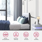 Struttura letto con piattaforma e luci LED RGB intelligenti, testiera capitonné, rivestimento in PVC, senza rete a molle