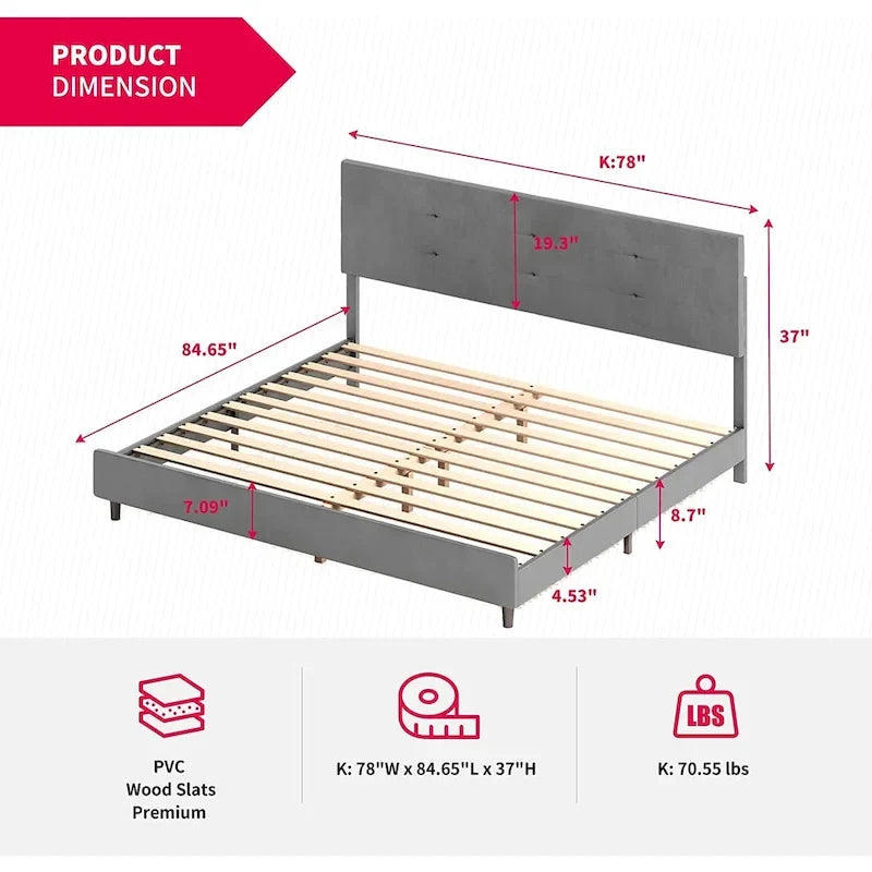 Struttura letto con piattaforma e luci LED RGB intelligenti, testiera capitonné, rivestimento in PVC, senza rete a molle