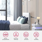 Struttura letto con piattaforma e luci LED RGB intelligenti, testiera capitonné, rivestimento in PVC, senza rete a molle