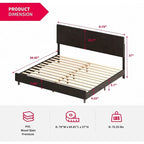 Struttura letto con piattaforma e luci LED RGB intelligenti, testiera capitonné, rivestimento in PVC, senza rete a molle