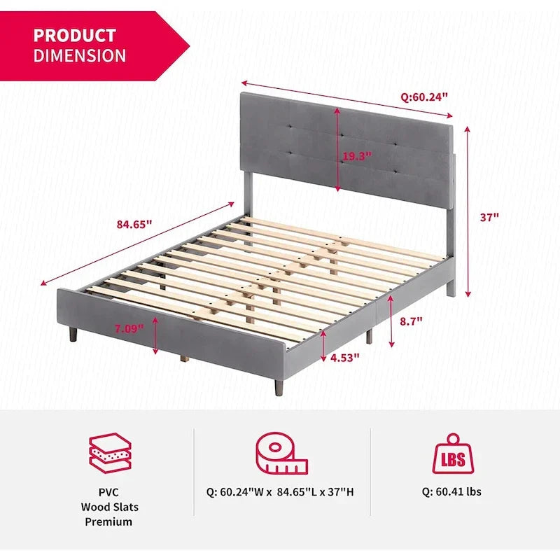 Struttura letto con piattaforma e luci LED RGB intelligenti, testiera capitonné, rivestimento in PVC, senza rete a molle