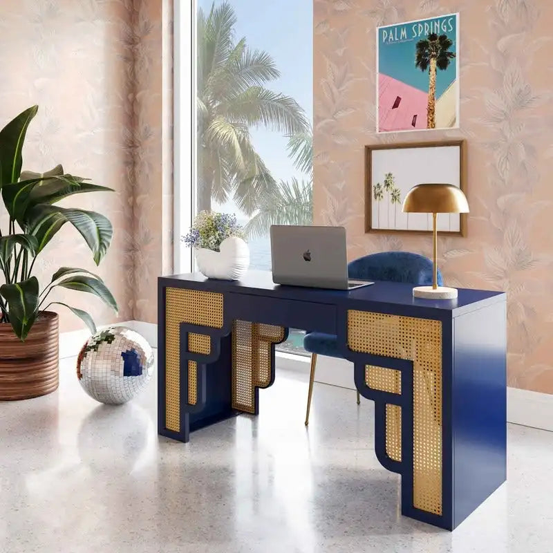 Scrivania Suzie Wood e Rattan con 1 Cassetto