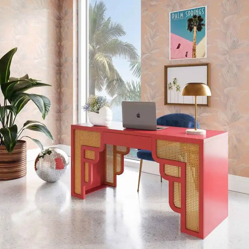Scrivania Suzie Wood e Rattan con 1 Cassetto