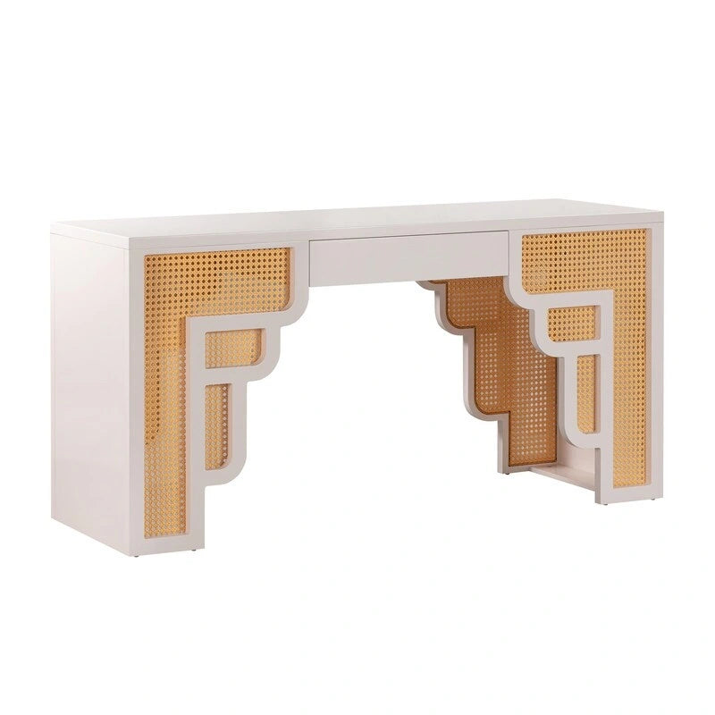 Scrivania Suzie Wood e Rattan con 1 Cassetto