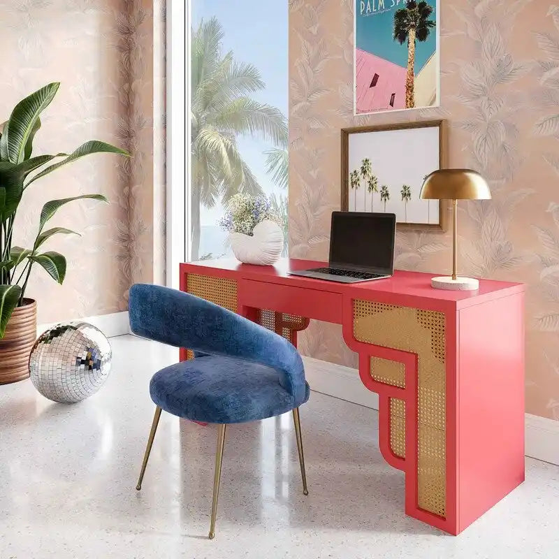 Scrivania Suzie Wood e Rattan con 1 Cassetto